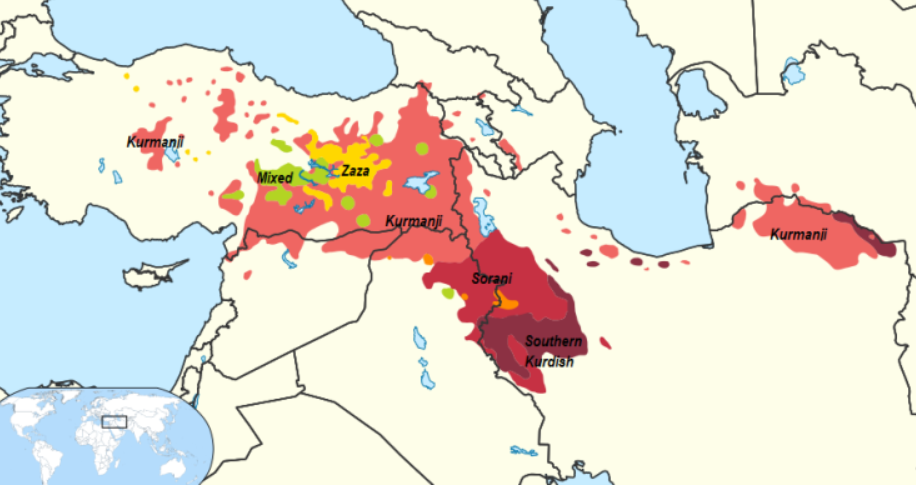 Map of Kurdish dialects